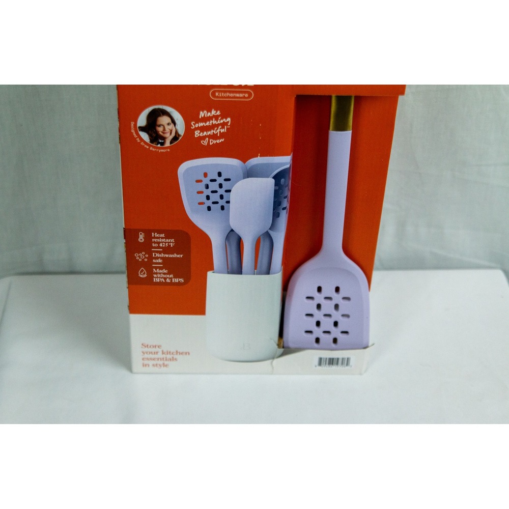 Beautiful by Drew Barrymore 6pc Silicone Kitchen Tool Set Lavender Purple Gold - Picture 7 of 11